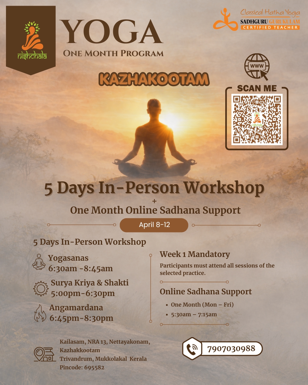 Yoga Workshop & One Month Online Sadhana Support Program – Thiruvananthapuram
